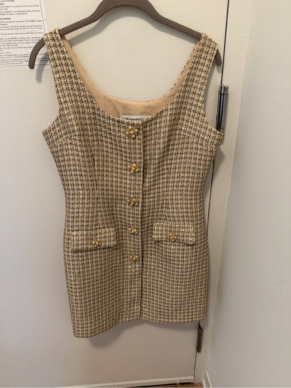 Self-Portrait Gold Boucle Button-Front Mini Dress, Size US 8